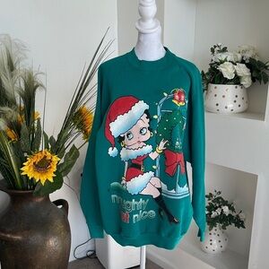 Green Christmas Sweater with Cartoon Design
